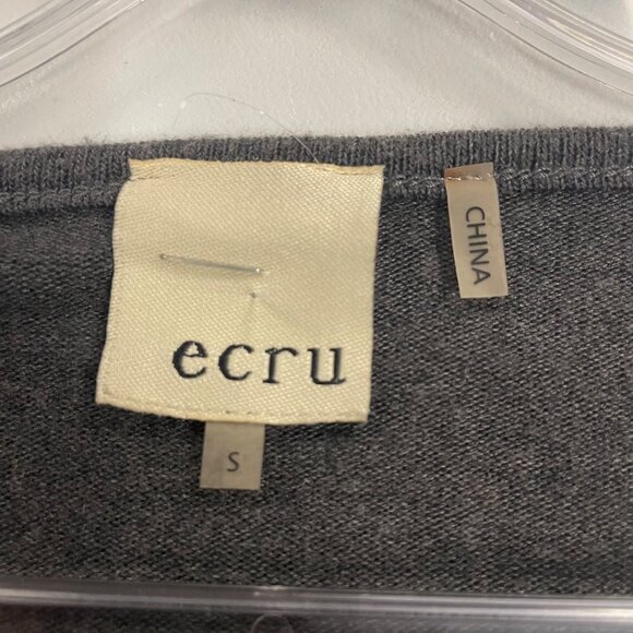 Ecru Women's Leather Trimmed Top Long Sleeve Gray/Mauve Size Small - Picture 8 of 9